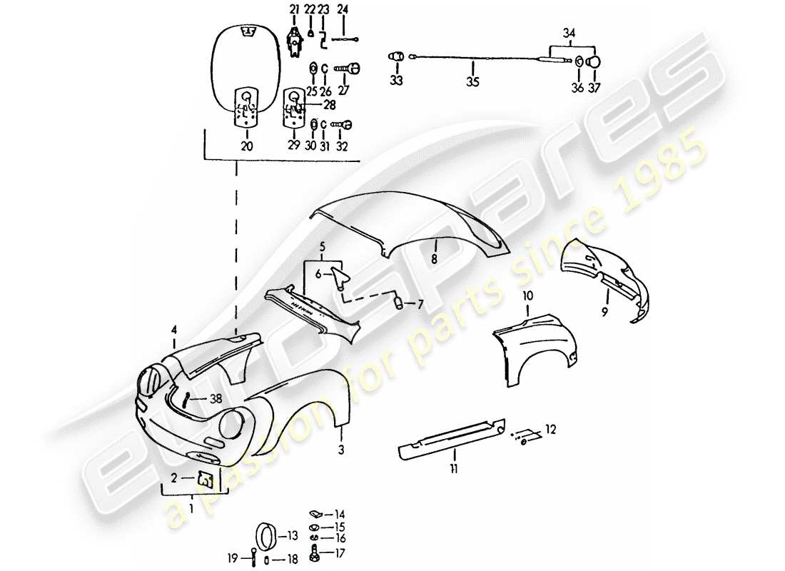 porsche 1964 (356b/356c) pannellatura esterna diagramma delle parti