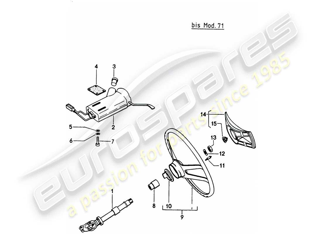 porsche 1976 (914) albero intermedio dello sterzo - volante - interruttore piantone dello sterzo - d >> - mj 1971 schema delle parti