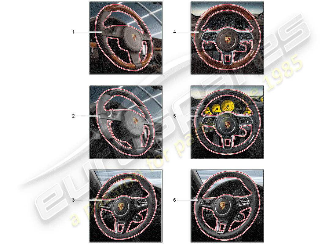 porsche 2014 (tequipment 98x/99x) volante multifunzione schema delle parti