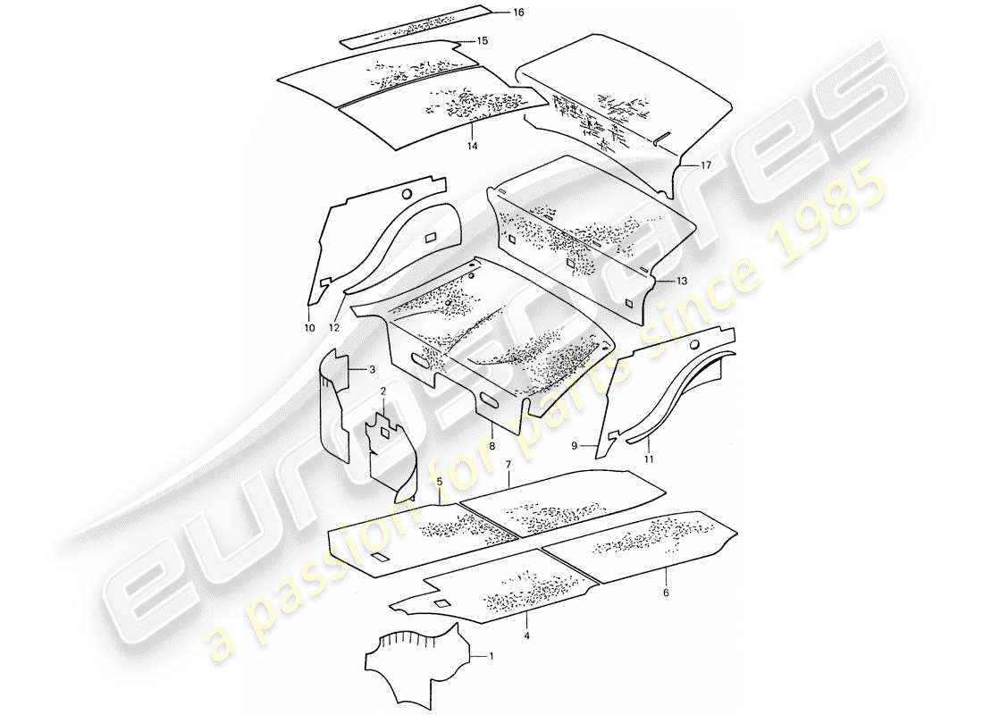 porsche 1976 (911) scocca - assorbitori acustici diagramma delle parti