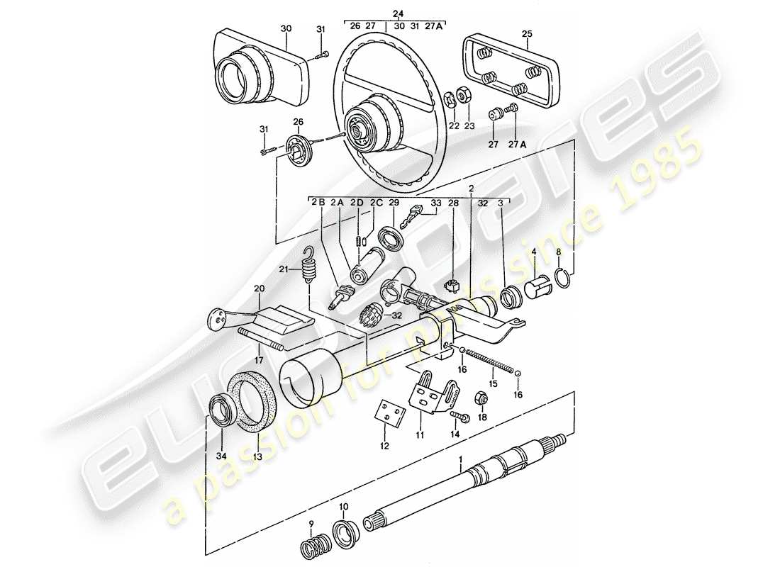 porsche 1990 (928) parti sterzo - volante diagramma delle parti