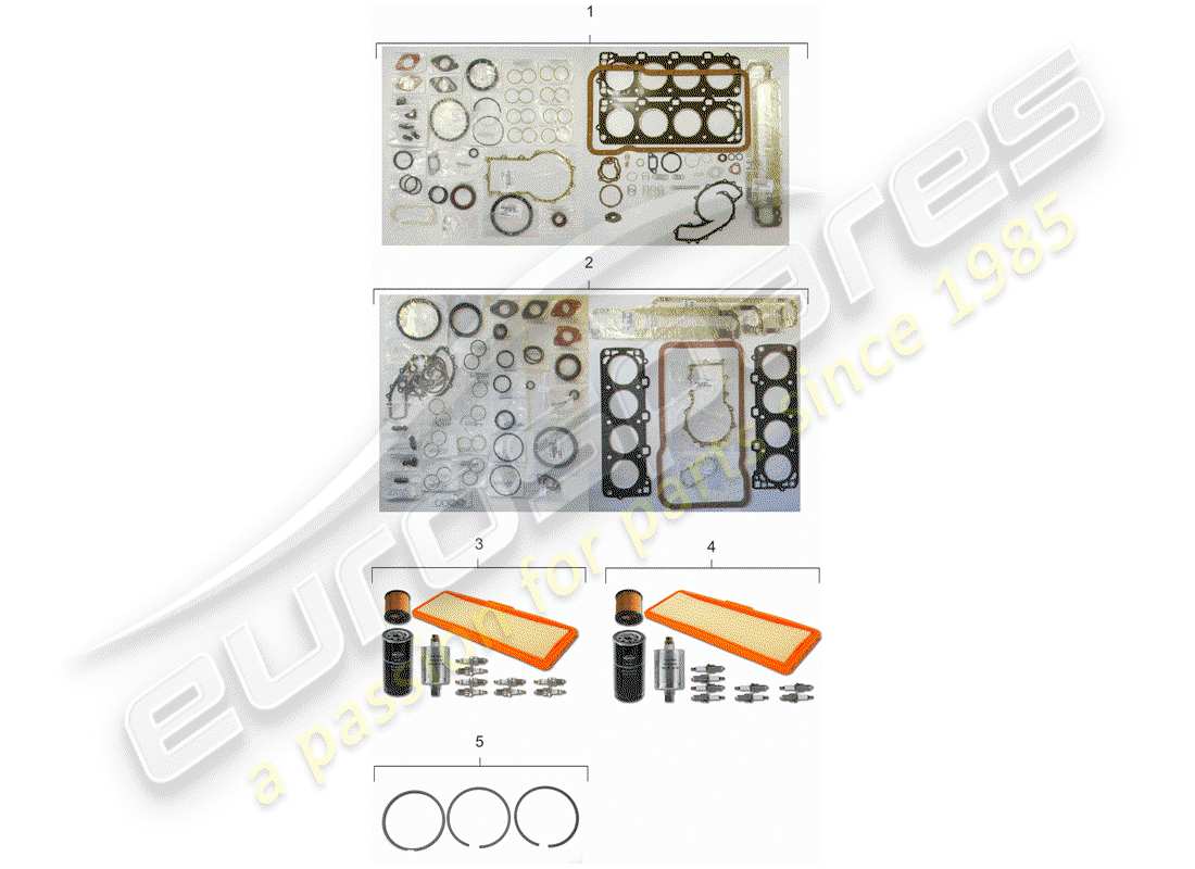 porsche 1981 (928) set di manutenzione - set guarnizioni - kit di riparazione schema delle parti