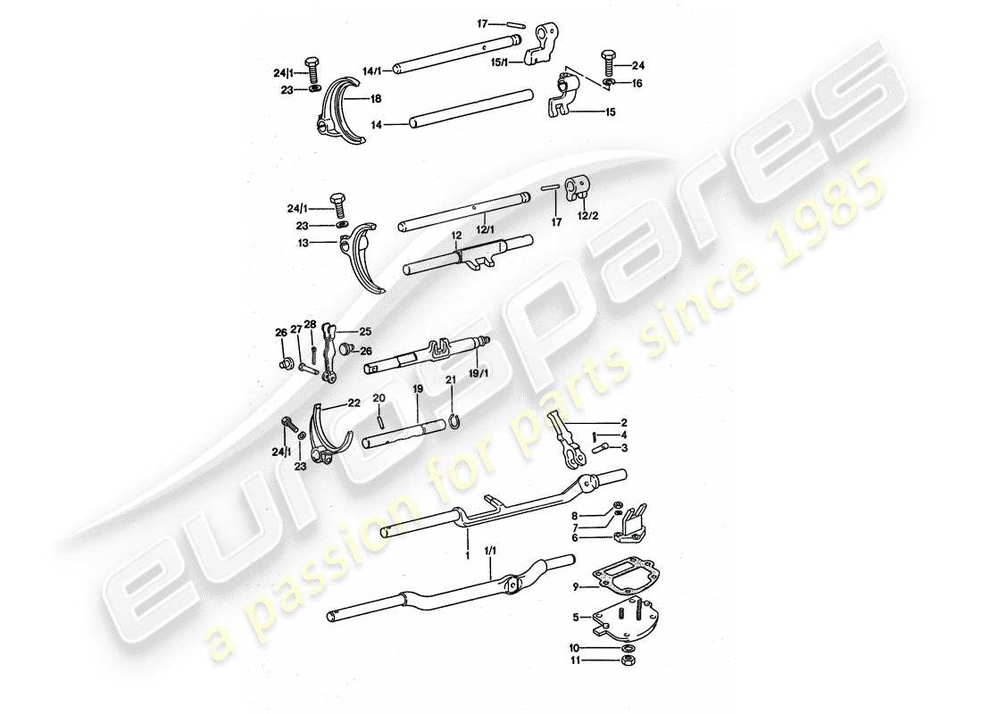 porsche 1977 (911 turbo) aste del cambio - forcelle del cambio diagramma delle parti