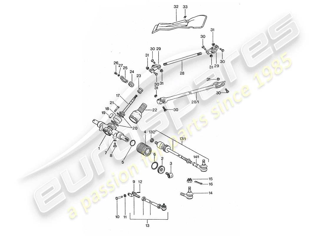 porsche 1977 (911 turbo) sterzo - leveraggio dello sterzo - asta dello sterzo diagramma delle parti