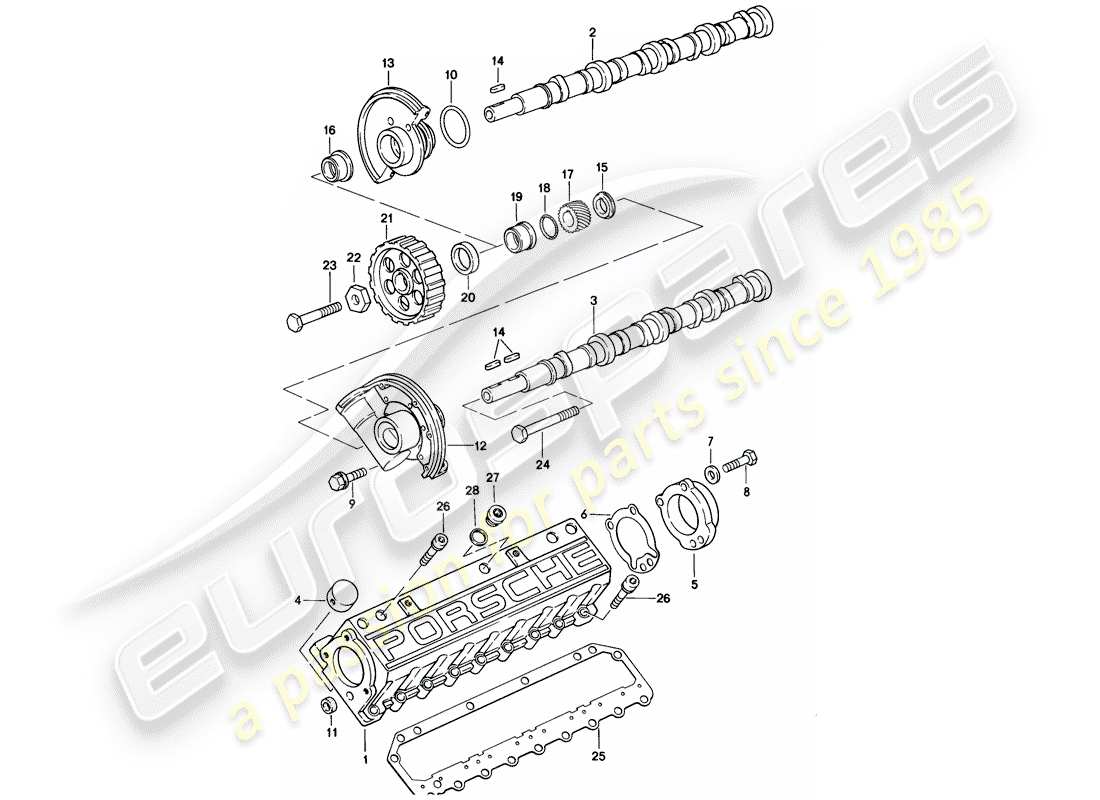 porsche 1986 (928) albero a camme - 2 - valvola diagramma delle parti