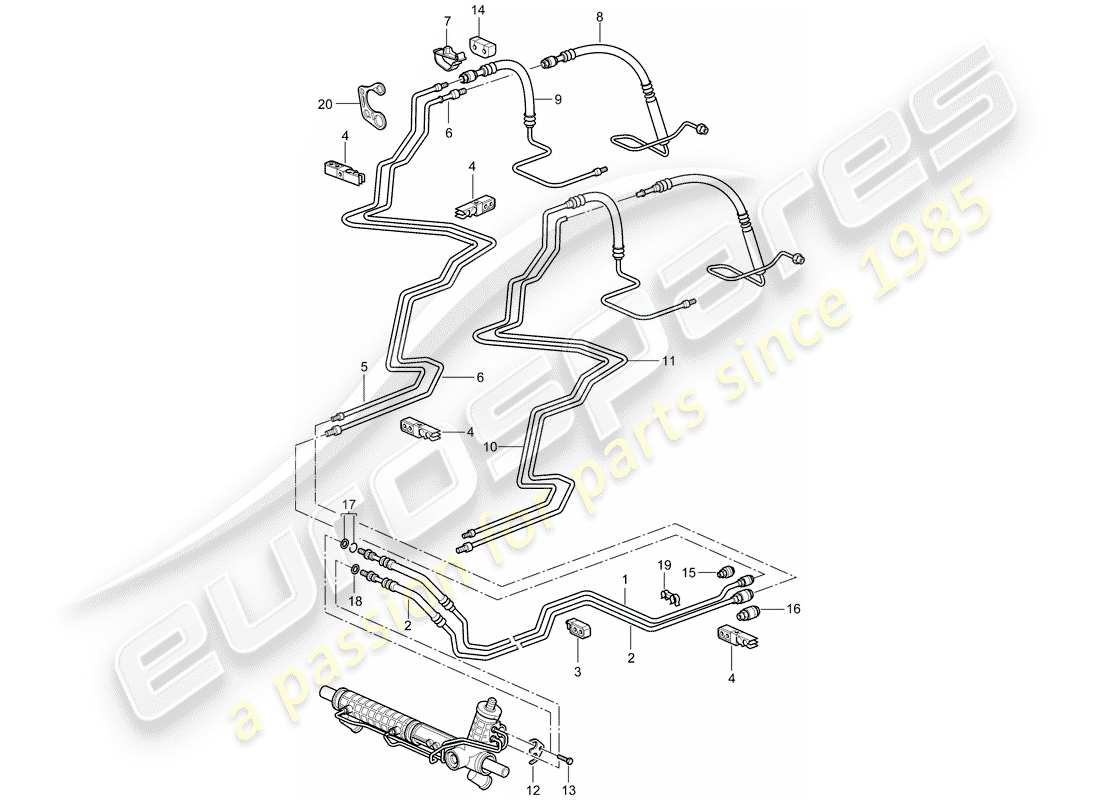 porsche 2002 (996 gt3) servosterzo - linee diagramma delle parti