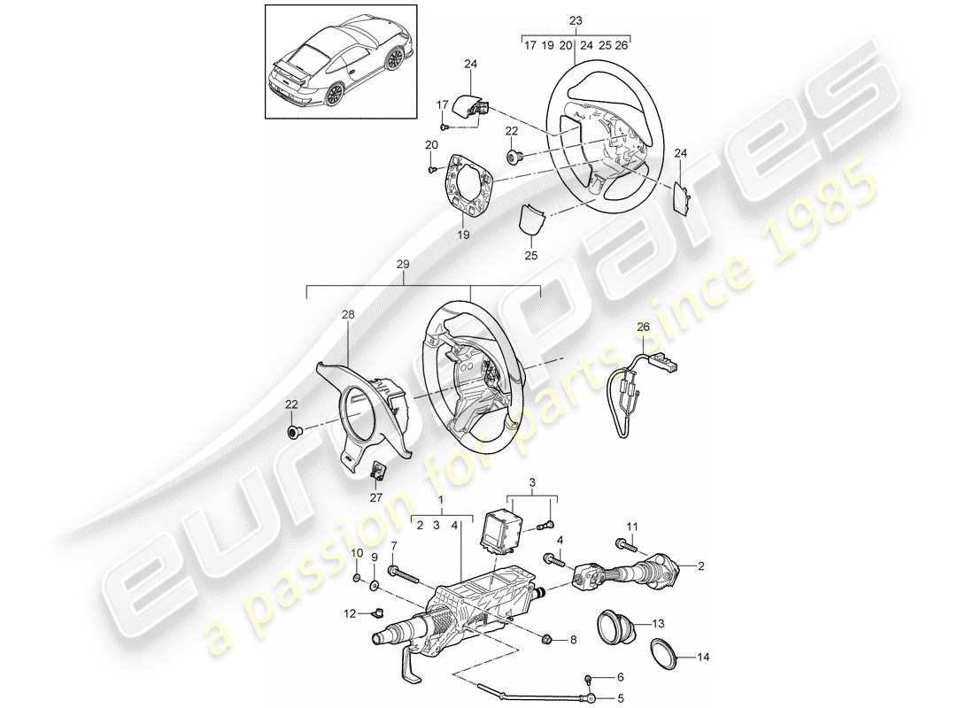 porsche 2010 (997-2 gt3) tubo protettivo sterzo diagramma delle parti