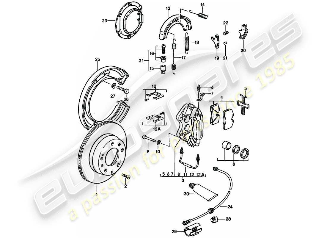 porsche 1983 (928) freni a disco - assale posteriore - d - mj 1986>> - mj 1986 diagramma delle parti
