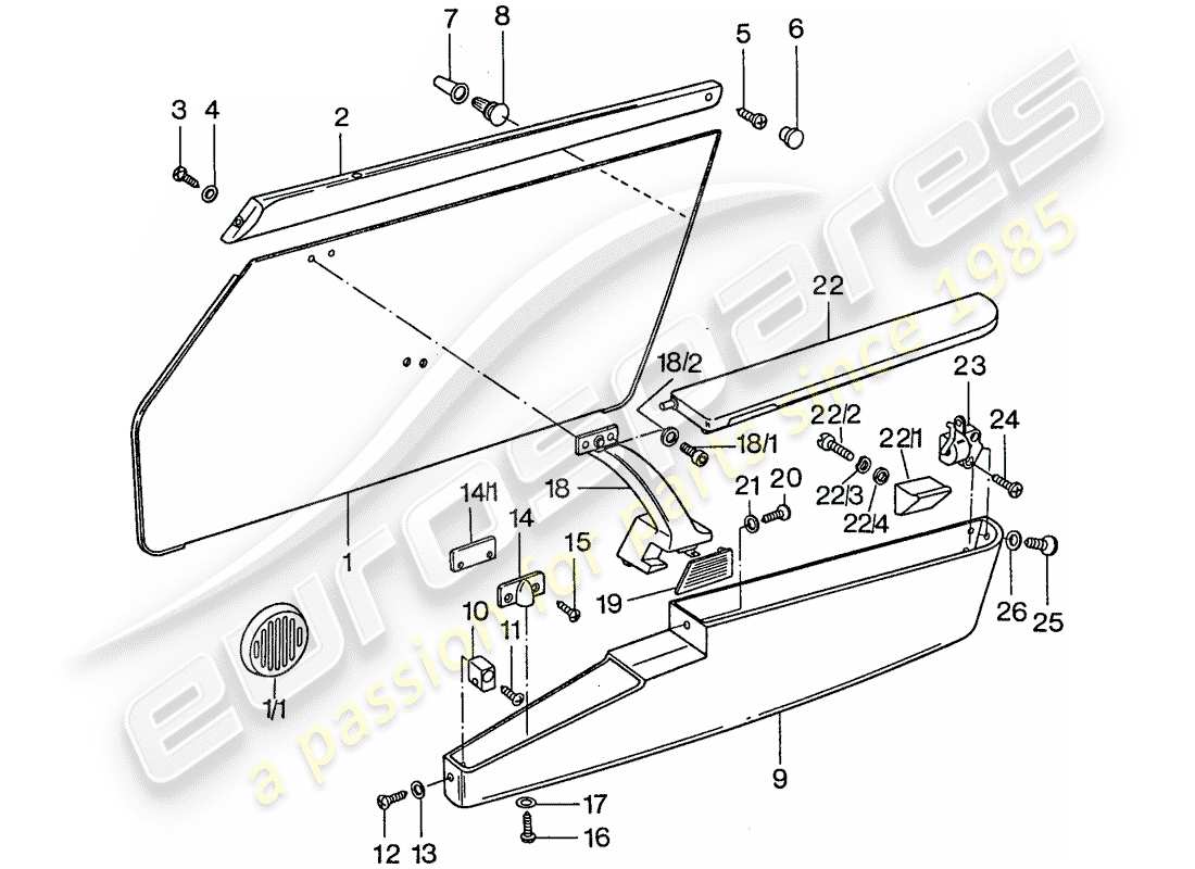porsche 1977 (911) pannello della porta diagramma delle parti