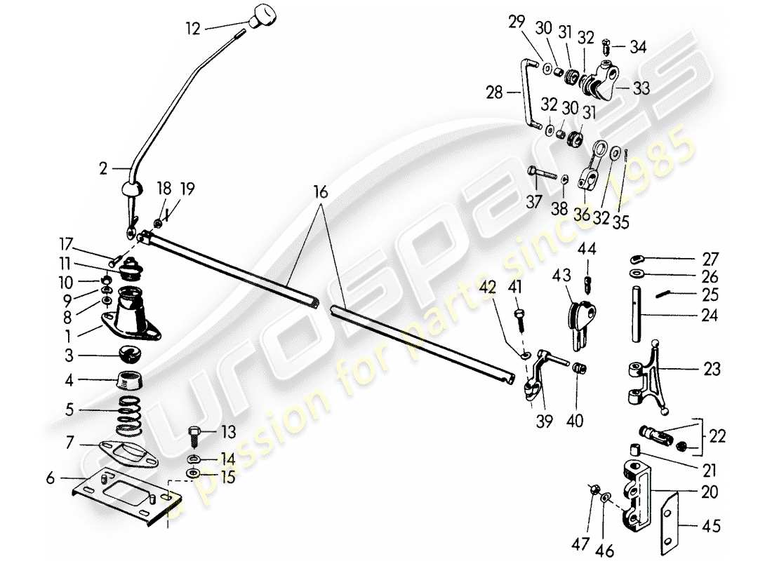 porsche 1954 (356/356a) controllo della trasmissione diagramma delle parti
