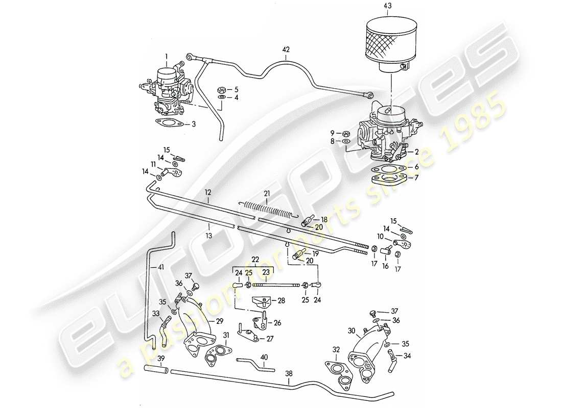 porsche 1954 (356/356a) carburatore - solex 32pbj - solex 40pjcb - e - linea di alimentazione carburante - pompa carburante schema delle parti