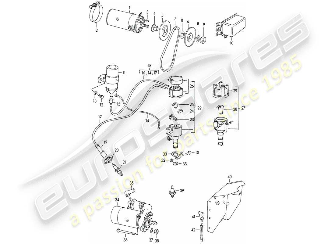 porsche 1954 (356/356a) equipaggiamento elettrico - motore diagramma delle parti