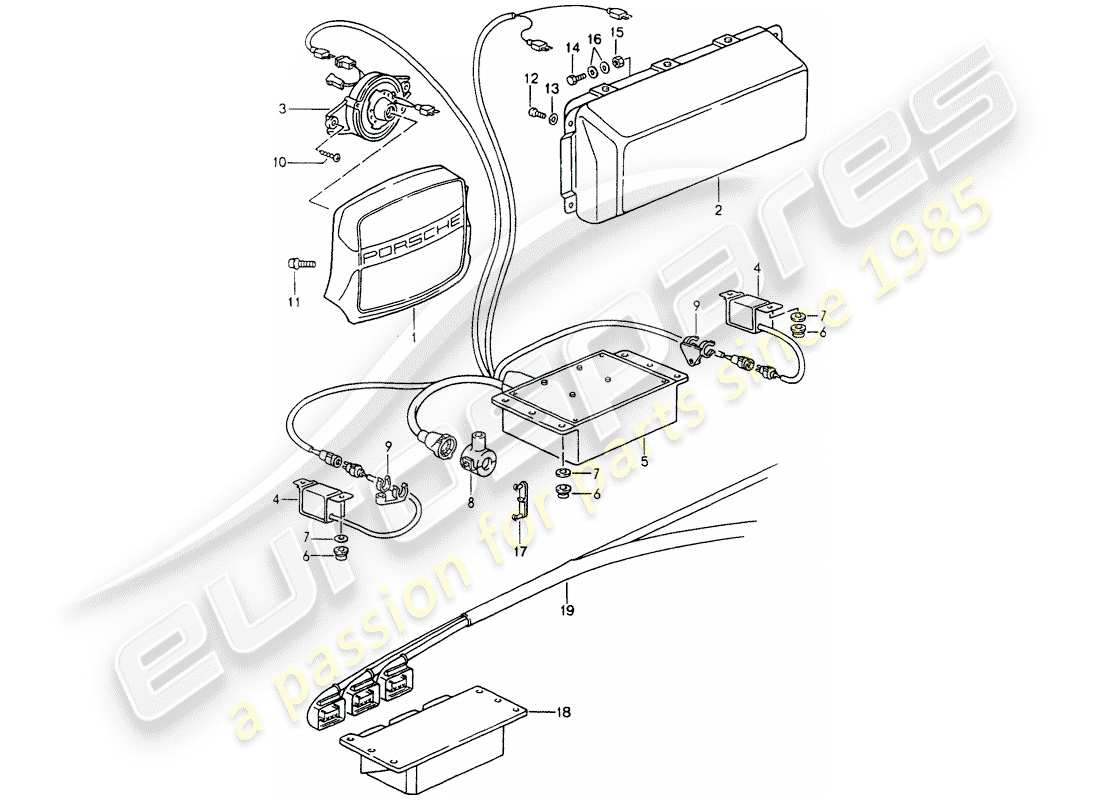 porsche 1990 (964) diagramma delle parti dell'airbag