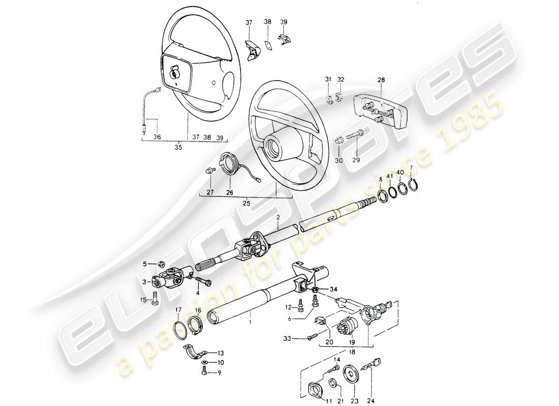 porsche 1990 (964) tubo di protezione sterzo - albero intermedio dello sterzo - volanti schema parte