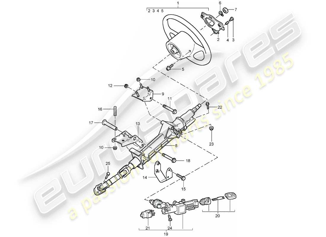 porsche 2005 (carrera gt) volanti - piantone dello sterzo - albero dello sterzo intermedio schema parte