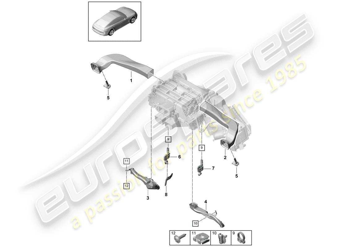 porsche 2018 (panamera 971-1) diagramma delle parti del condotto dell'aria