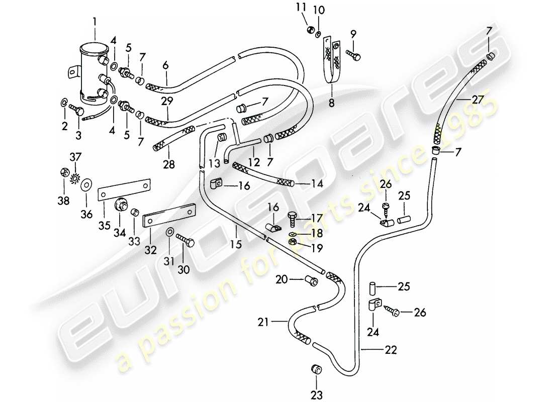 porsche 1963 (356b/356c) pompa del carburante - e - linea del carburante schema delle parti