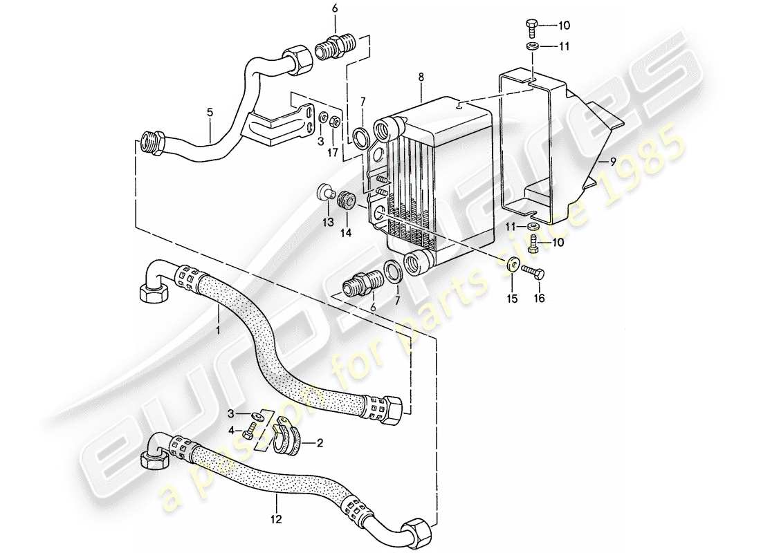 porsche 1990 (944) schema delle parti del raffreddamento dell'olio
