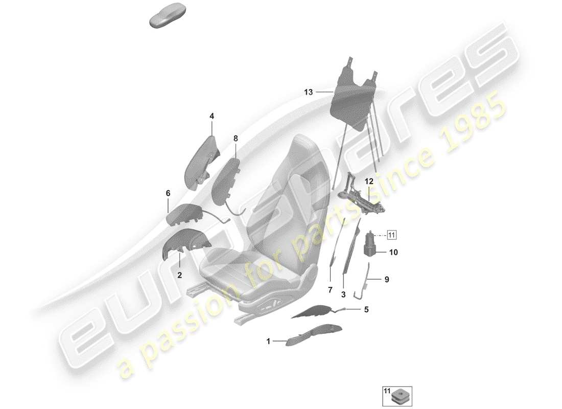 porsche 2020 (992-1) componenti pneumatici per sedile diagramma delle parti