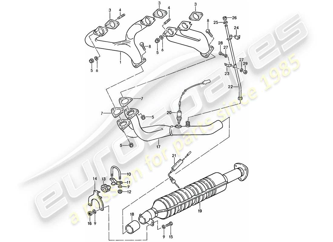 porsche 1986 (944) sistema di scarico - catalizzatore schema delle parti