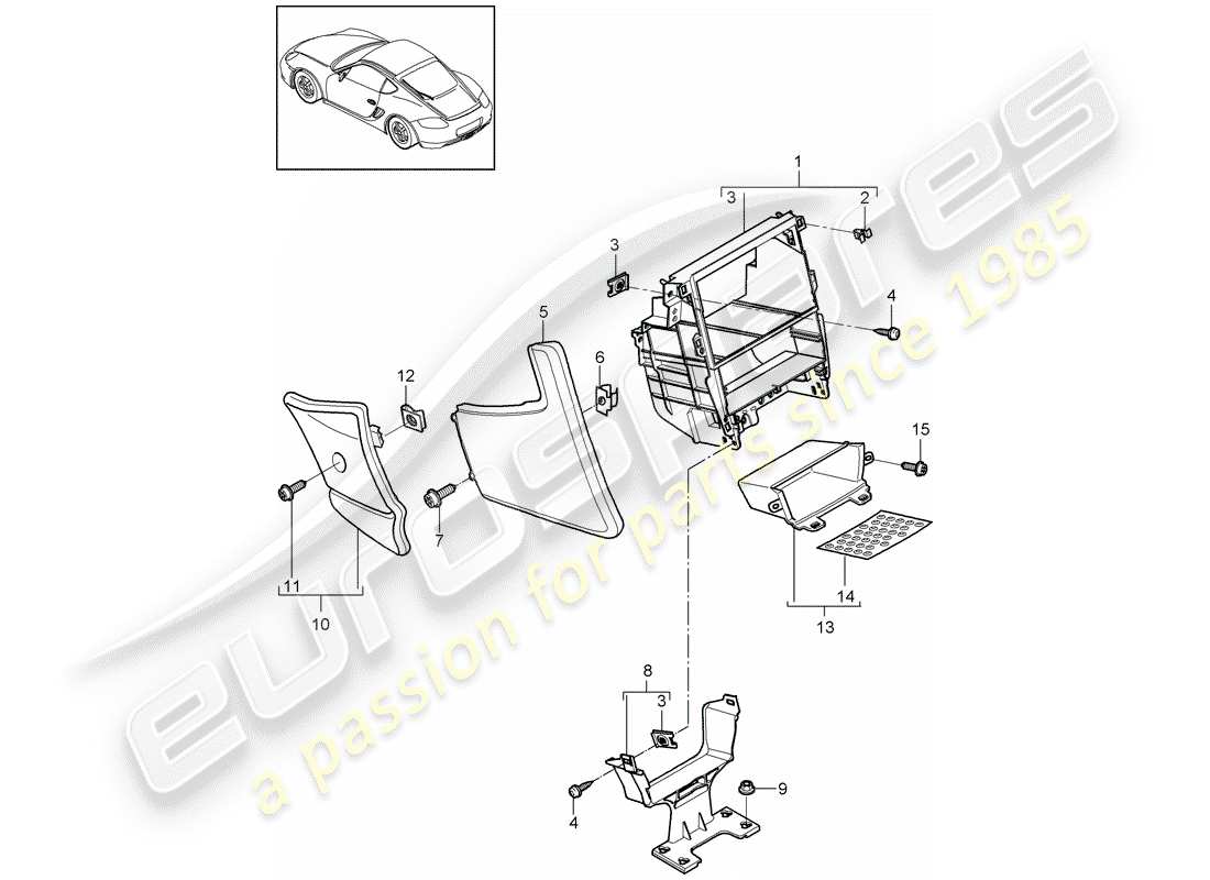 porsche 2009 (987 cayman) console centrale diagramma delle parti