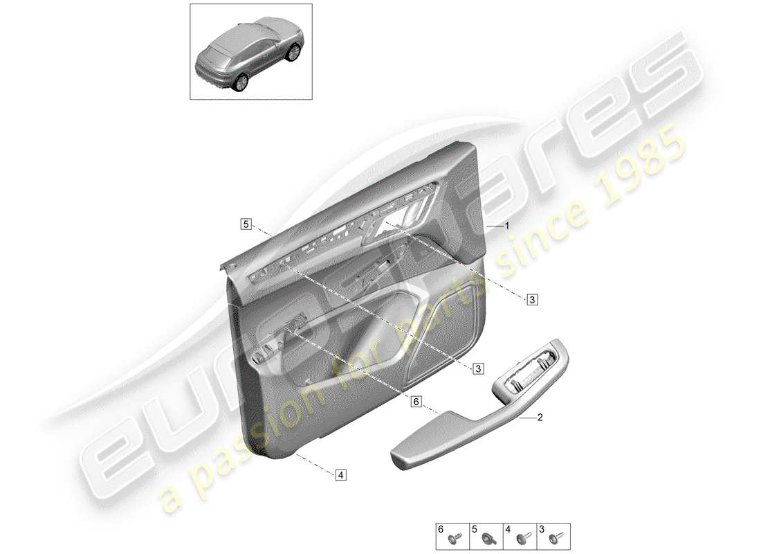 porsche 2019 (macan) pannelli di rivestimento delle porte diagramma delle parti