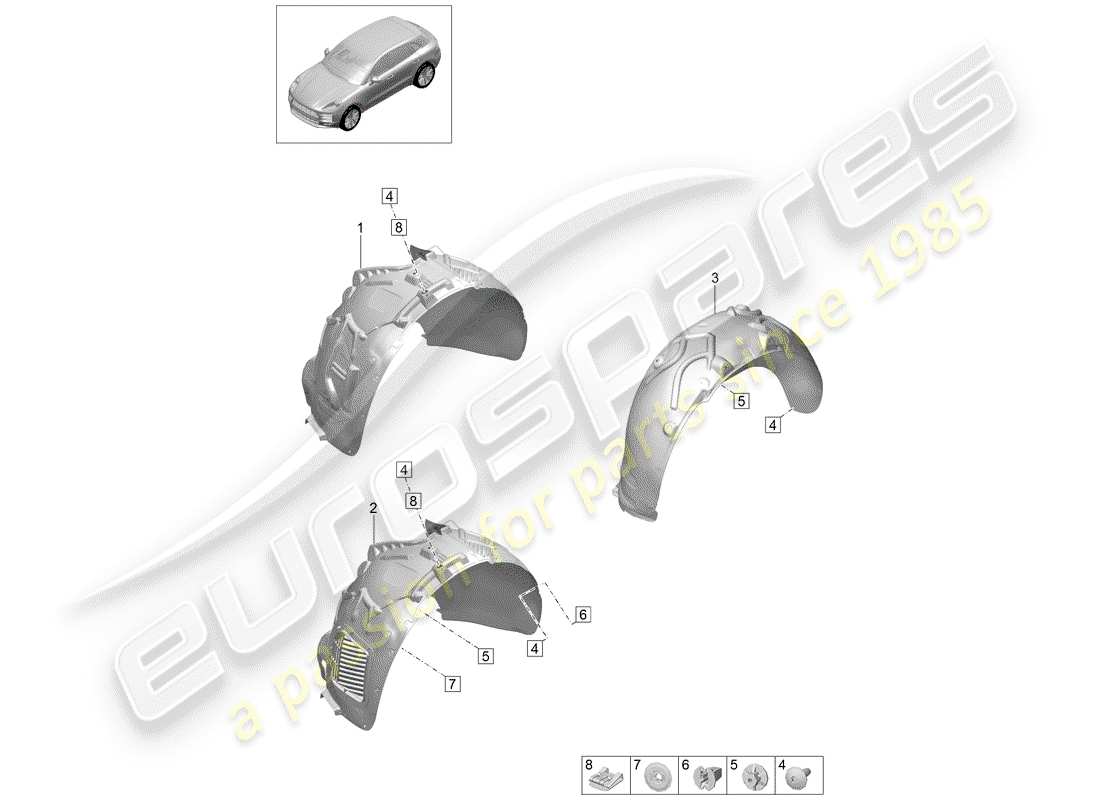porsche 2019 (macan) protezione della timoneria diagramma delle parti