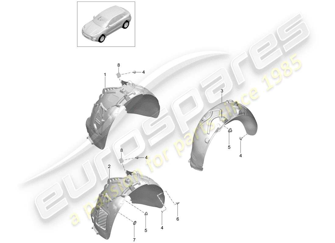 porsche 2018 (macan) diagramma delle parti della fodera