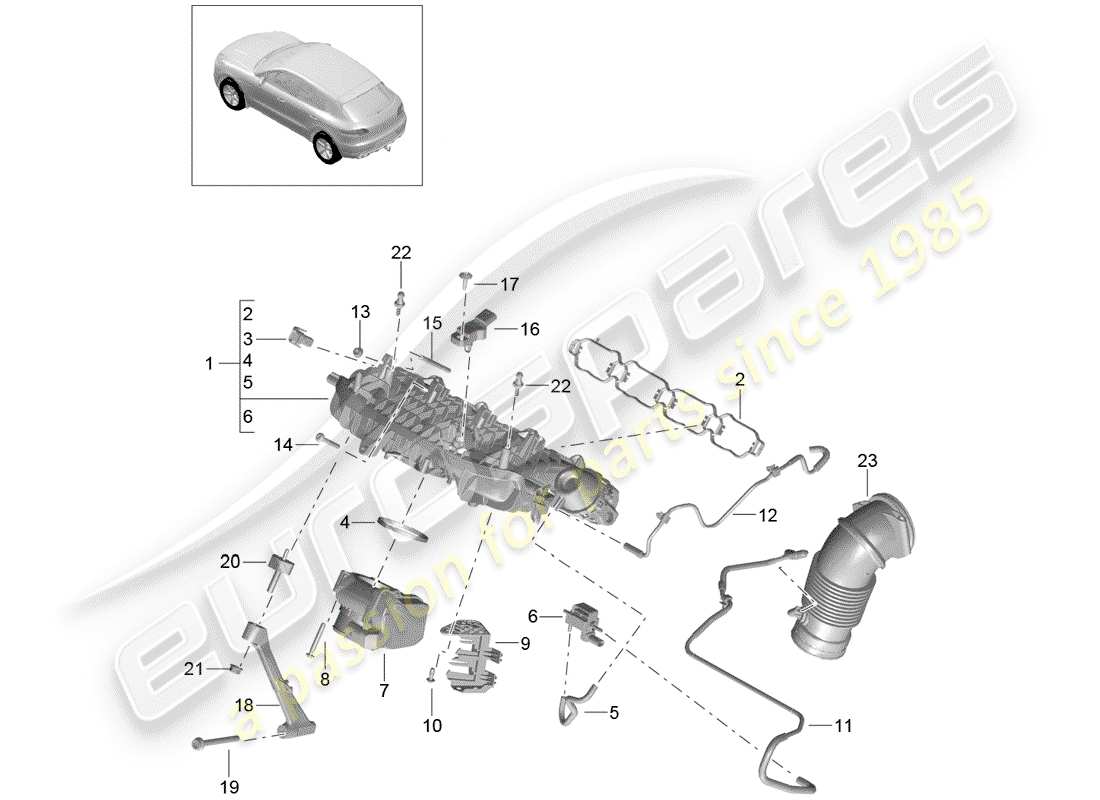 porsche 2017 (macan) collettore di aspirazione diagramma delle parti