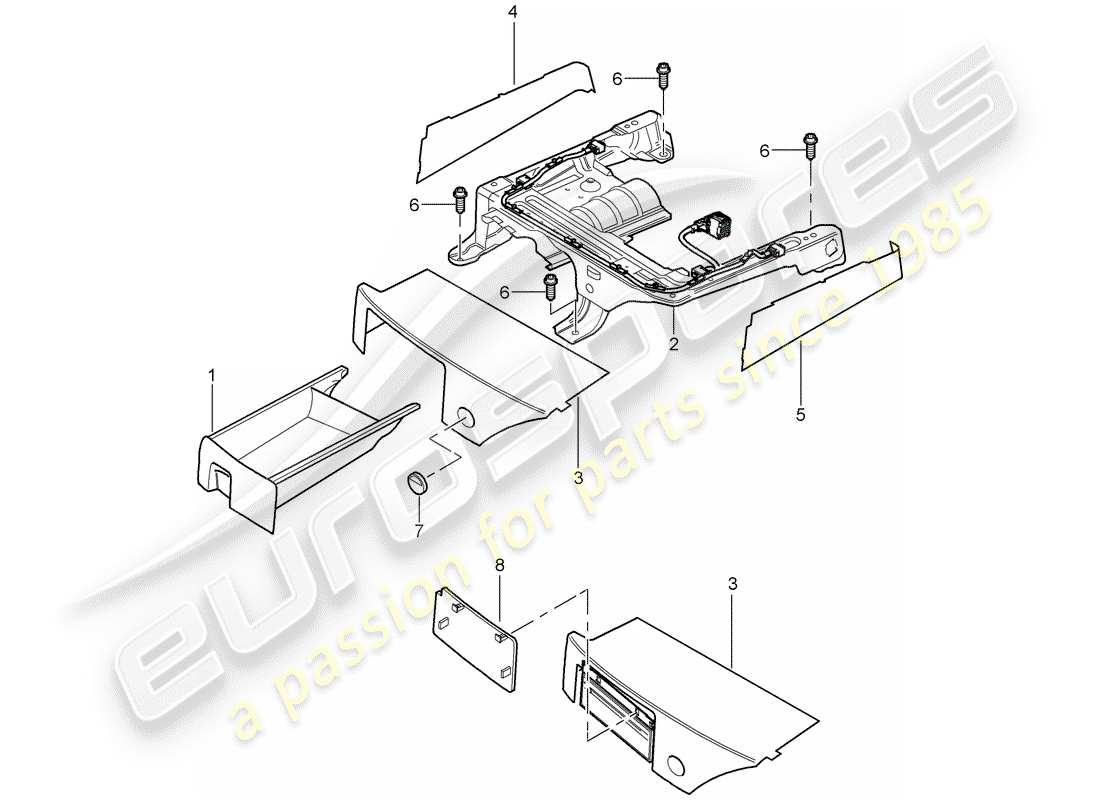 porsche 2010 (cayenne e1 9pa) telaio del sedile diagramma delle parti