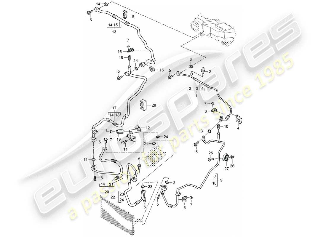 porsche 2004 (cayenne e1 9pa) schema delle parti del circuito frigorifero