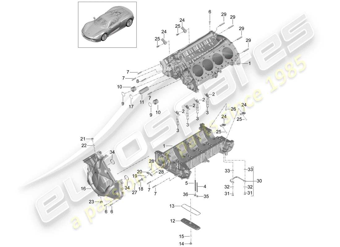 porsche 2015 (918 spyder) schema delle parti del basamento