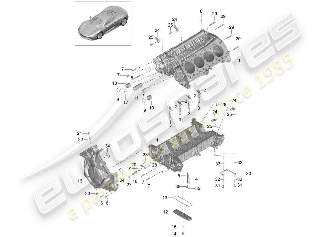 porsche 918 spyder (2015) schema delle parti del basamento