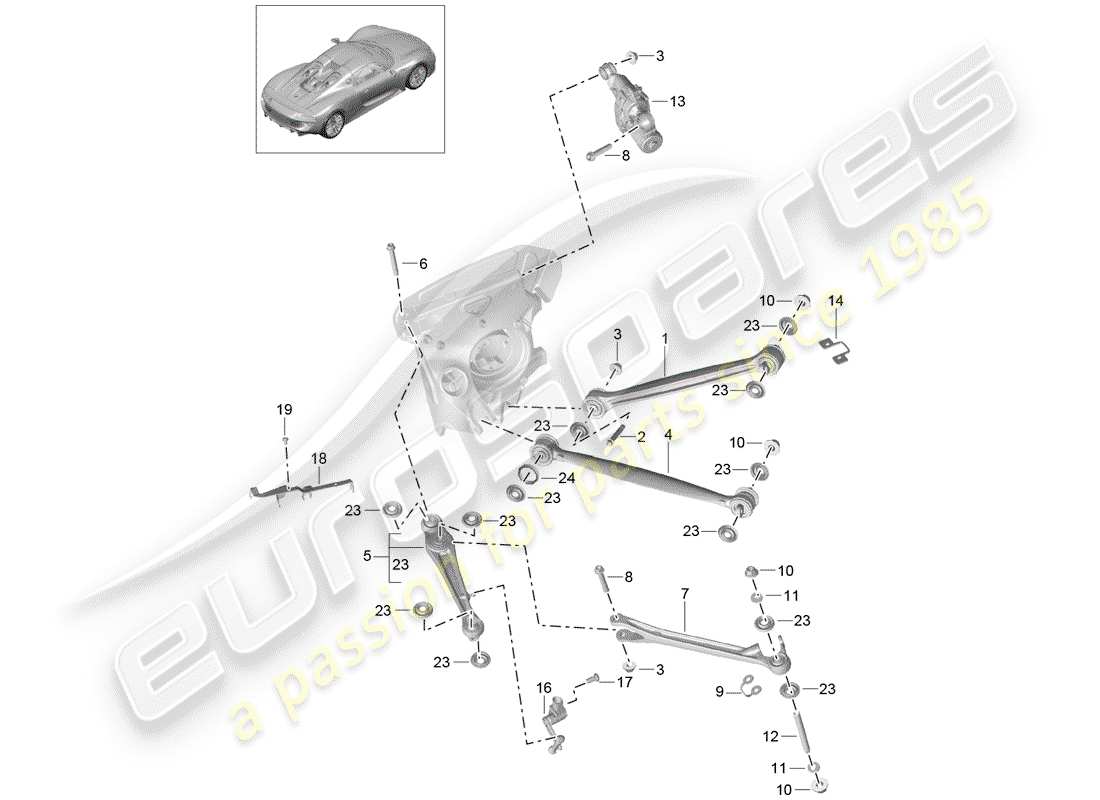 porsche 2015 (918 spyder) asse posteriore diagramma delle parti