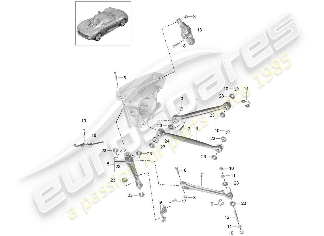 porsche 918 spyder (2015) schema delle parti assale posteriore