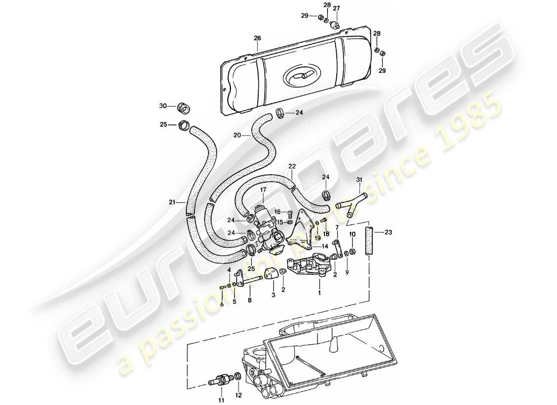 porsche 1983 (911) fornitore - -spm- - sistema di vuoto - per - rilascio frizione schema parte
