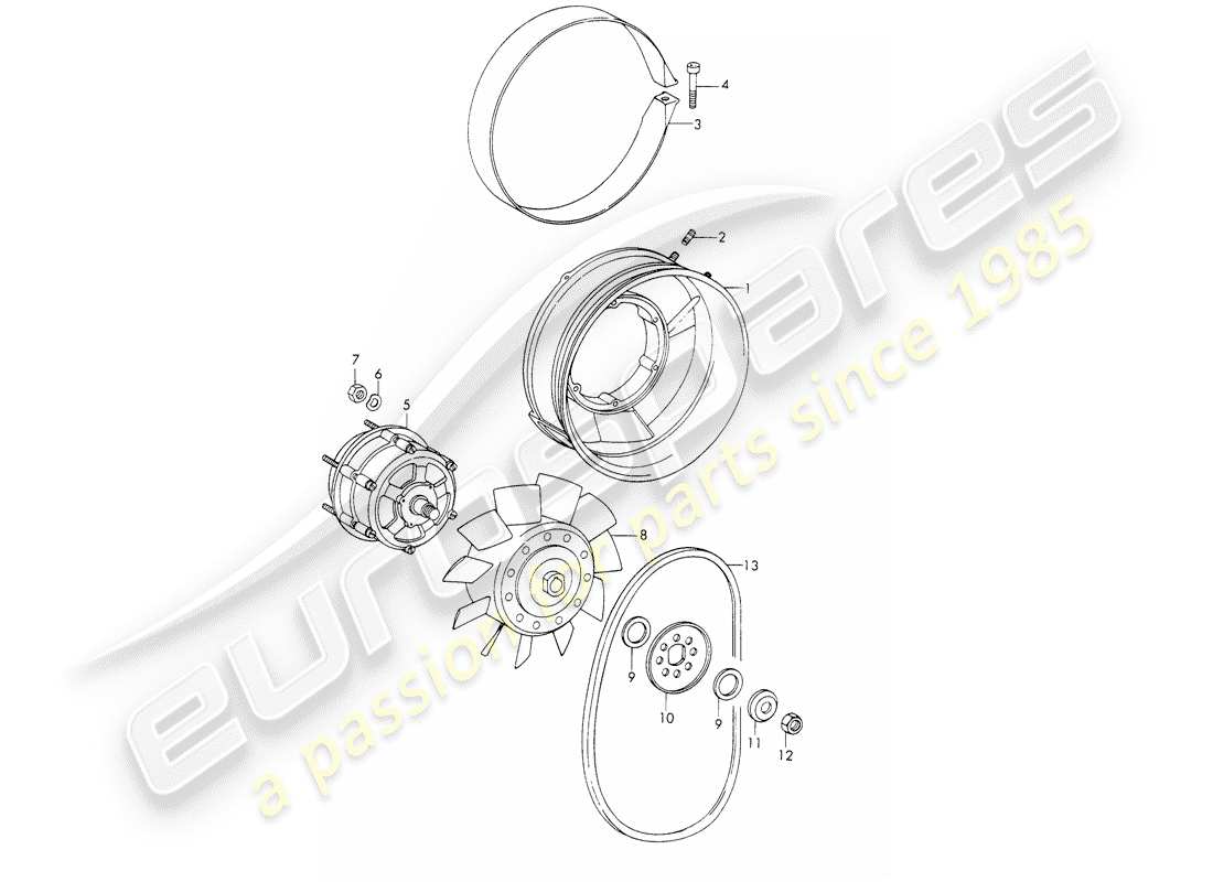 porsche 1966 (911/912) diagramma delle parti del raffreddamento ad aria