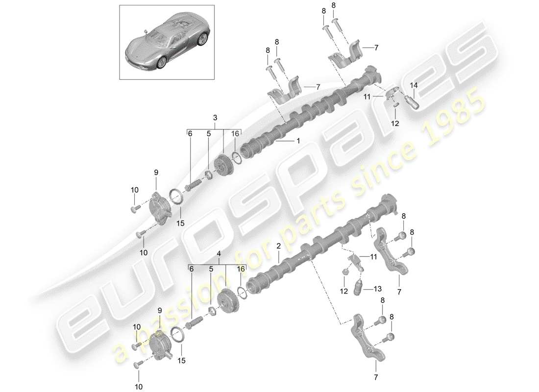 porsche 2015 (918 spyder) diagramma delle parti dell'albero a camme