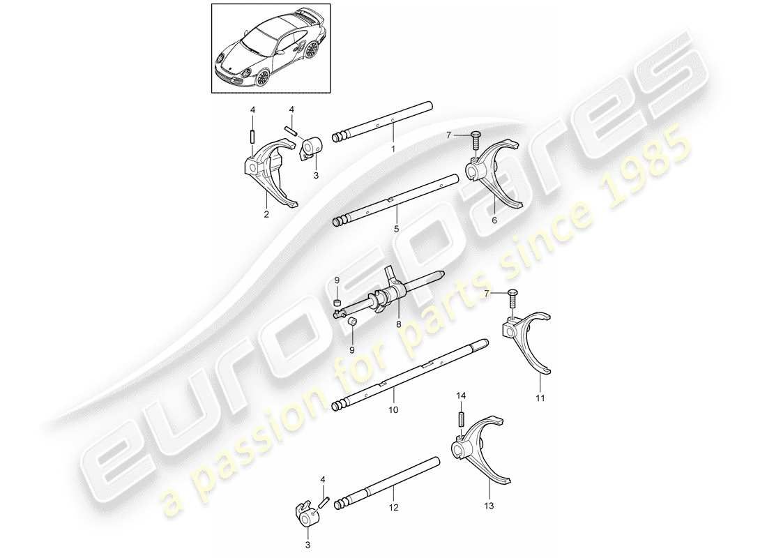 porsche 2011 (997-2 turbo / gt2 rs) albero selettore diagramma delle parti