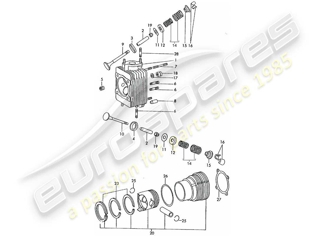 porsche 1966 (911/912) testata - cilindro con pistoni - set di riparazione per manutenzione - vedi illustrazione: esploso delle parti