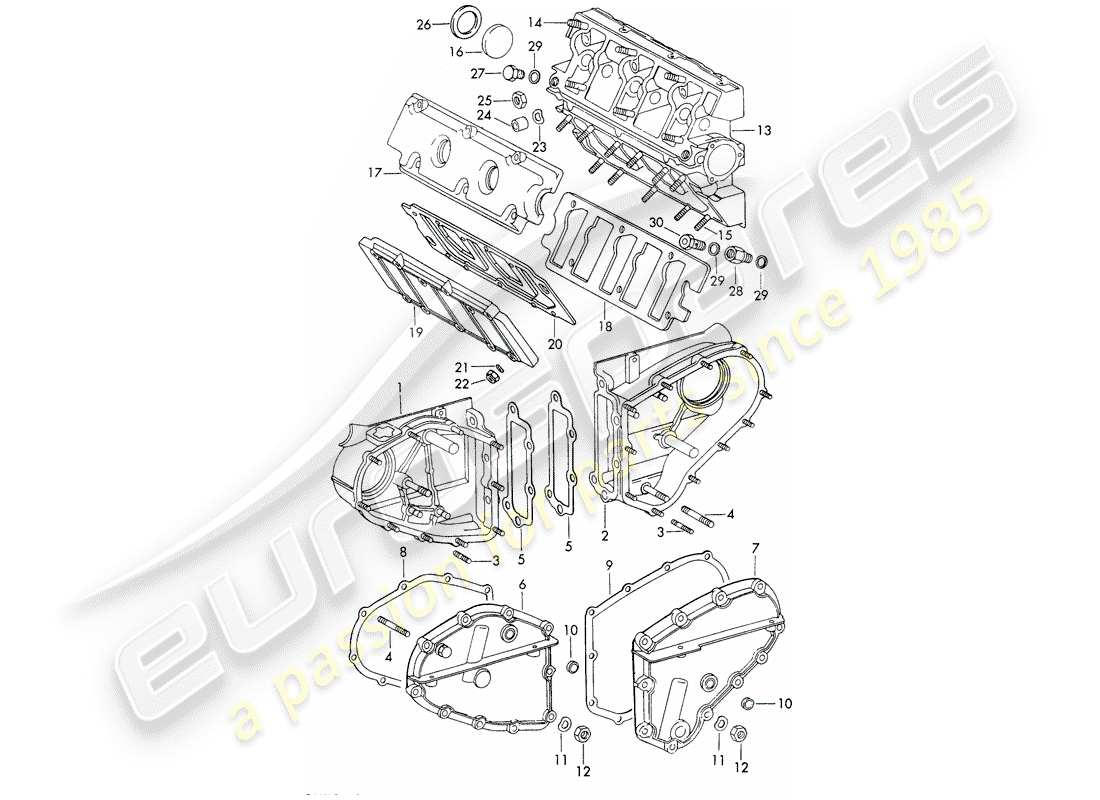 porsche 1966 (911/912) carter catena - alloggiamento albero a camme - set di riparazione per manutenzione - vedi illustrazione: diagramma delle parti