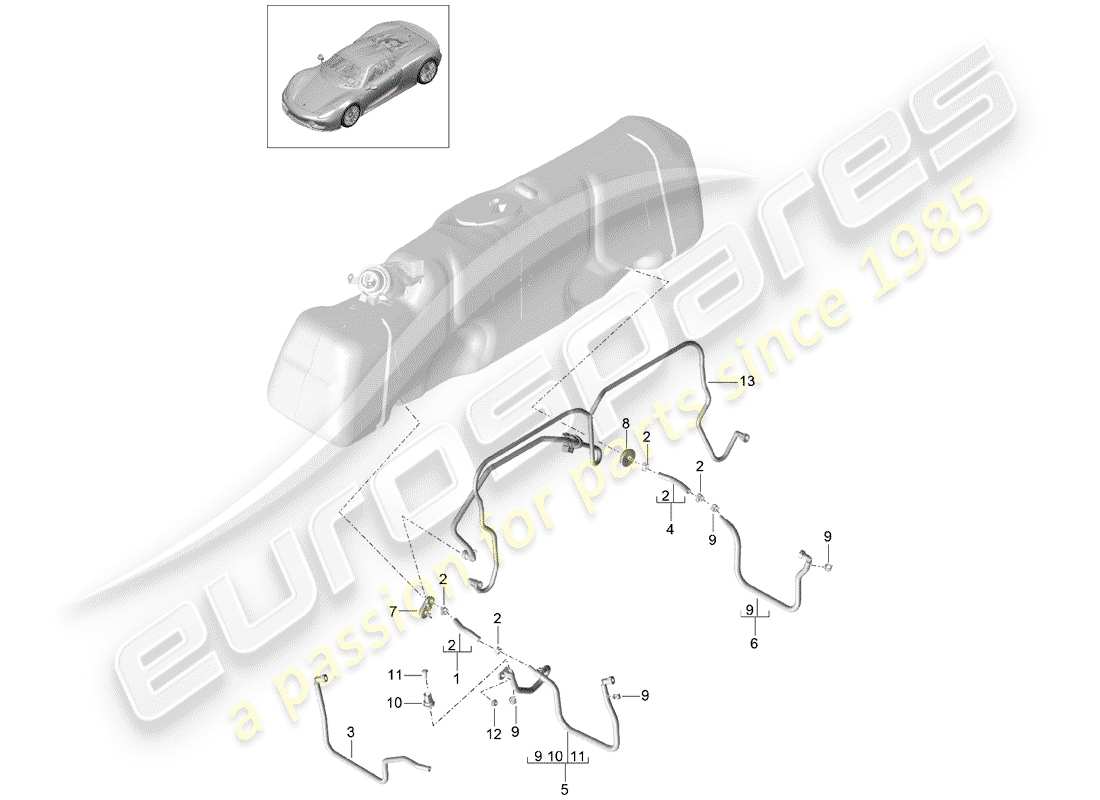 porsche 2015 (918 spyder) schema delle parti del sistema di alimentazione