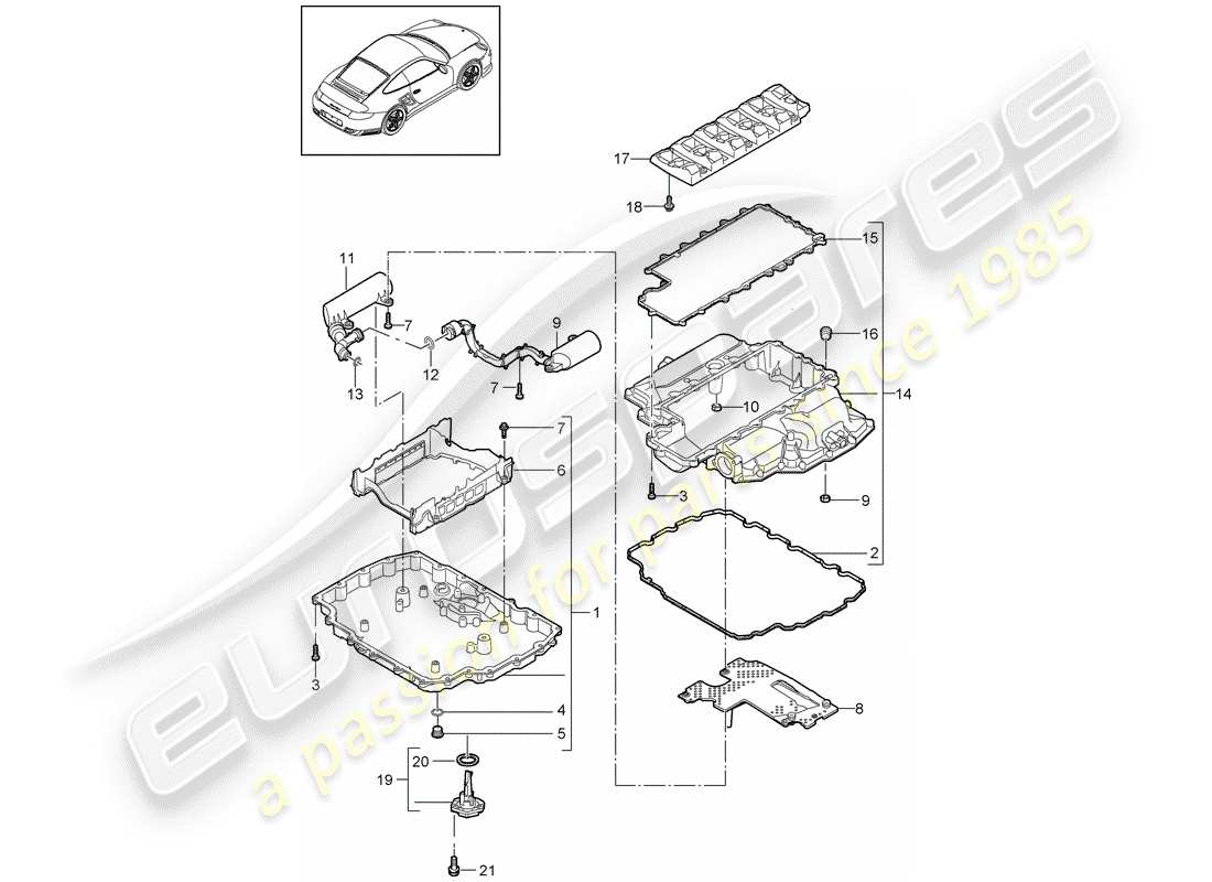 porsche 2011 (997-2 turbo / gt2 rs) diagramma delle parti della coppa dell'olio