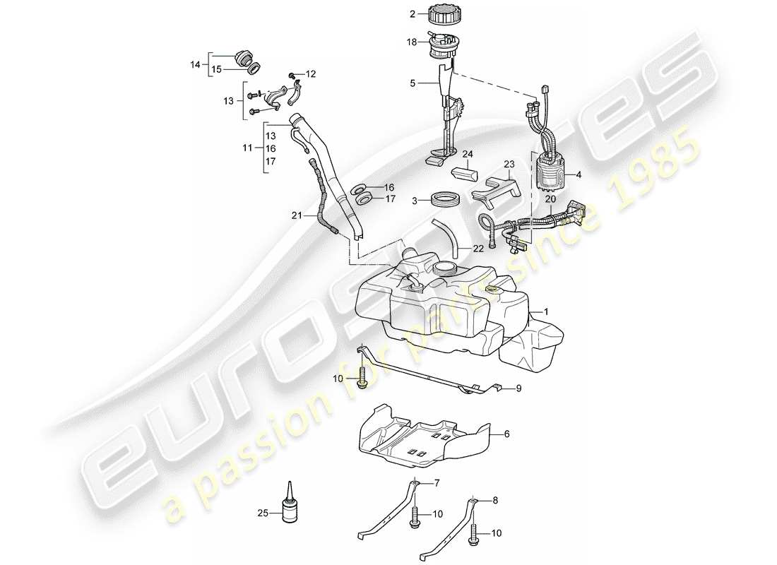 porsche 2005 (997-1) serbatoio di carburante diagramma delle parti