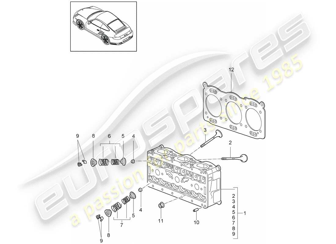 porsche 2011 (997-2 turbo / gt2 rs) testata diagramma delle parti