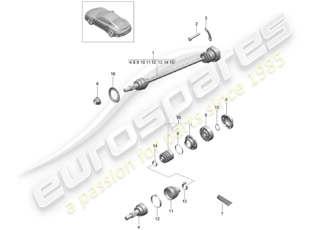 porsche 2017 (991-2 turbo) albero di trasmissione diagramma delle parti