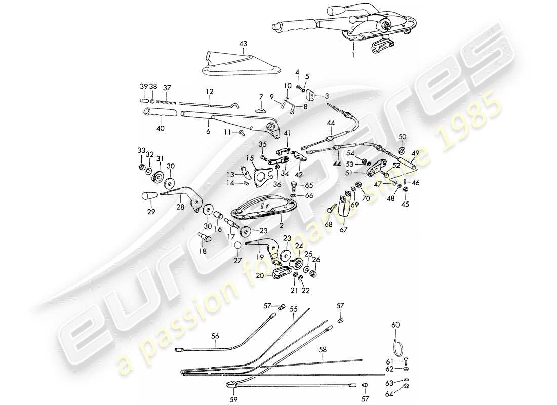 porsche 1966 (911/912) freno a mano - acceleratore manuale - riscaldatore - attuatore - d - mj 1968>> diagramma delle parti