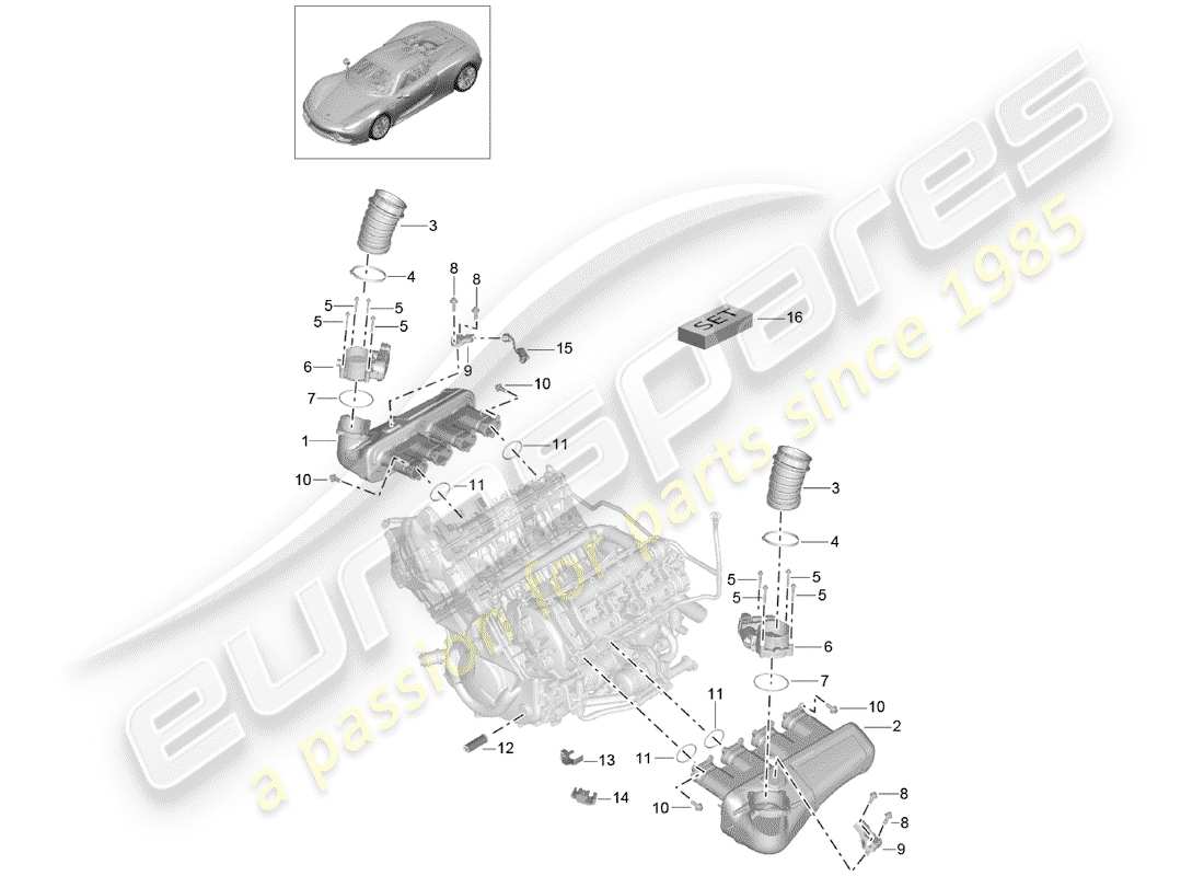 porsche 918 spyder (2015) distributore dell'aria aspirata diagramma delle parti