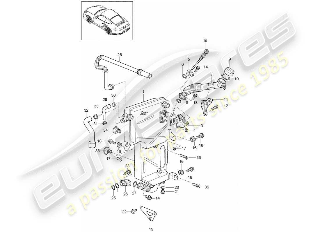 porsche 2011 (997-2 turbo / gt2 rs) lubrificazione del motore diagramma delle parti