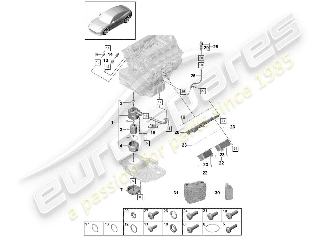 porsche 2017 (panamera 971-1) schema delle parti filtro olio